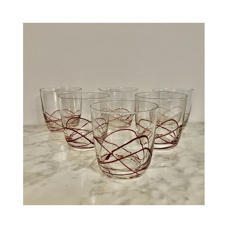 6 verres décor coloré h 9 cm