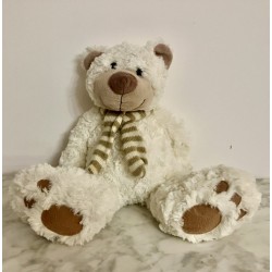Nounours peluche blanc hiver H 34 cm