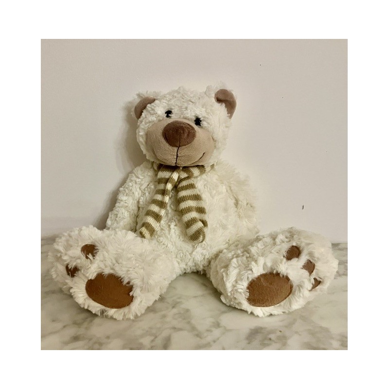 Nounours peluche blanc hiver H 34 cm