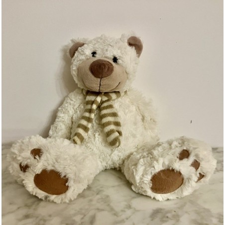 Nounours peluche blanc hiver H 34 cm