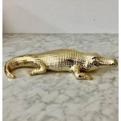 Crocodile doré en faïence 27 cm