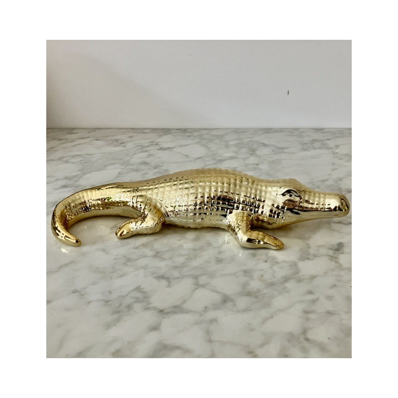 Crocodile doré en faïence 27 cm