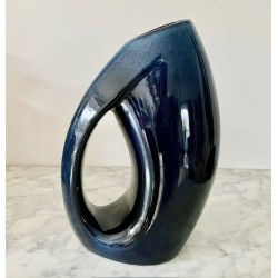 Vase bleu en grès vernissé 27 cm  petit défaut de cuisson à la base