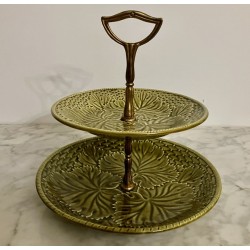 Présentoir en gien deux plateaux h 26 cm d 24 cm