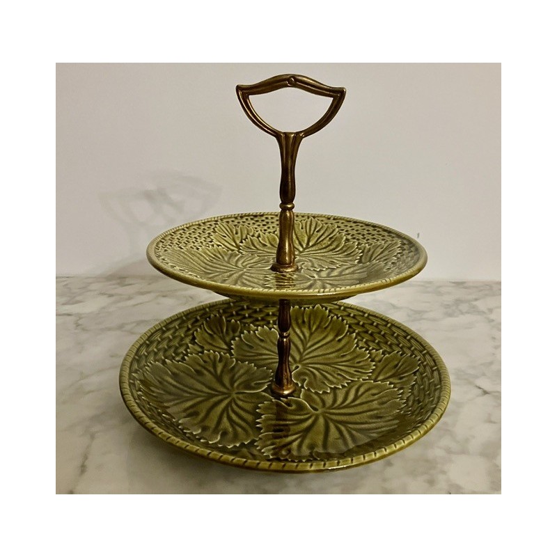 Présentoir en gien deux plateaux h 26 cm d 24 cm