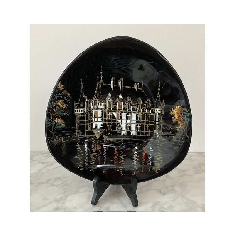 Assiette émaux de Longwy numérotée «   Azay Le Rideau » d 27 cm décor main