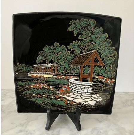 Assiette émaux de Longwy numérotée « La roseraie » 25 x 25 cm décor  main