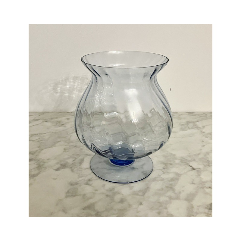 Vase rond en verre bleuté