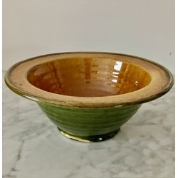 Coupe à fruits en terre vernissée verte et marron clair h 10 cm d 23 cm