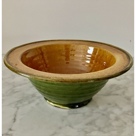 Coupe à fruits en terre vernissée verte et marron clair h 10 cm d 23 cm