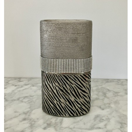 Vase argenté au trois décors oval h24 cm
