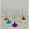 6 flûtes à champagne en verre pied couleur