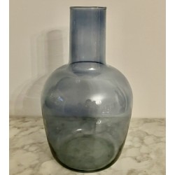 Vase bouteille en verre bleu 30 cm