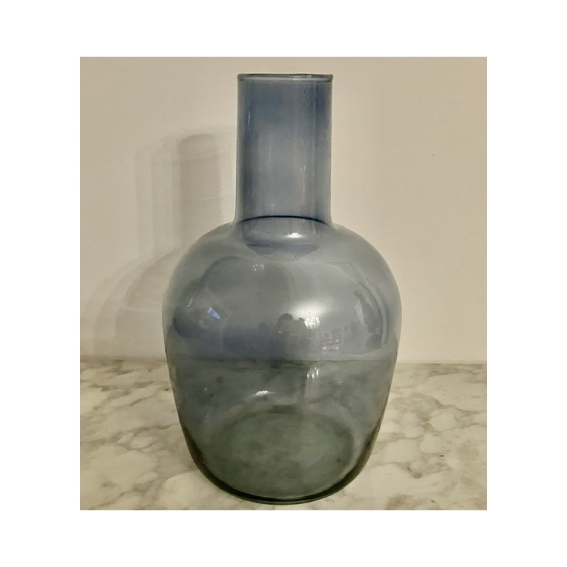 Vase bouteille en verre bleu 30 cm