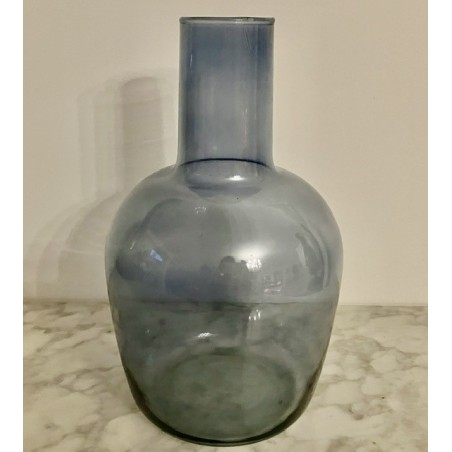 Vase bouteille en verre bleu 30 cm