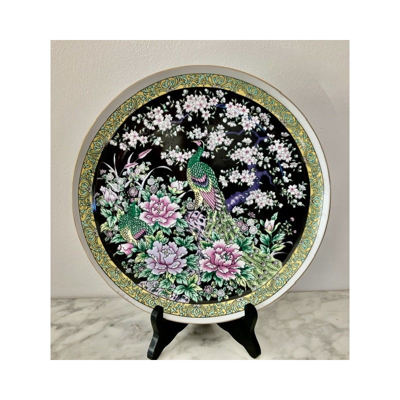 Assiette décorative  japonaise décor au paons 27 cm