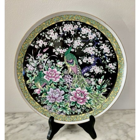 Assiette décorative  japonaise décor au paons 27 cm