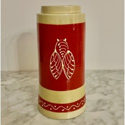 Vase décor à la cigale en céramique vernissée  rouge et jaune h 25 cm