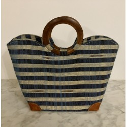 Sac panier tissu bleu et blanc29 X 34 cm