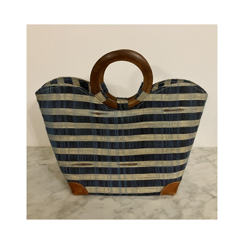 Sac panier tissu bleu et blanc29 X 34 cm