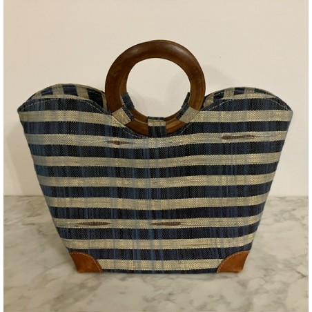 Sac panier tissu bleu et blanc29 X 34 cm
